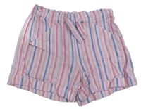 Růžovo-modro-červené pruhované lněné chino kraťasy GAP