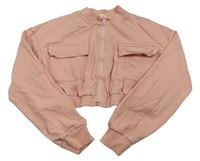 Růžová propínací crop mikina s kapsami Shein
