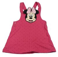 Tmavorůžové puntíkaté teplákové laclové šaty s Minnie Disney