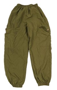 Khaki šusťákové cargo cuff kalhoty Shein