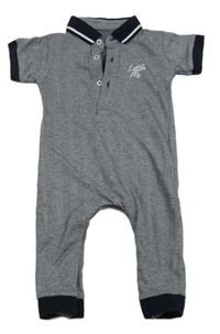 Tmavomodro-bílý vzorovaný polo overal s nápisem Matalan