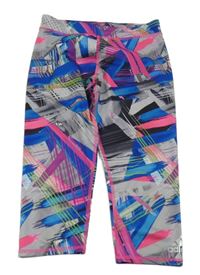 Šedo-modro-neonově růžové vzorované sportovní funkční capri legíny Adidas