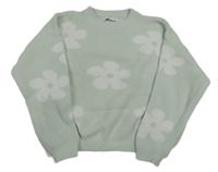 Světlezelený crop svetr s květy Primark
