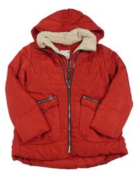 Červená šusťáková zimní bunda s kapucí Zara