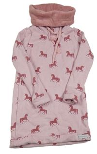 Růžové teplákové zateplené šaty s jednorožci a rolákem