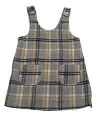 Tmavošedo-černo-růžové kostkované vlněné laclové šaty Next