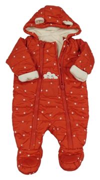 Červená šusťáková zimní kombinéza s hvězdami a kapucí St. Bernard