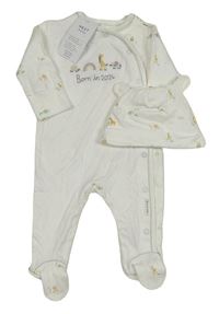 Nové - 2set - Bílý overal se zvířaty + bavlněná čepice Next