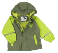 Khaki-limetková nepromokavá lehce zateplená bunda s příšerkou a kapucí Kiki&Koko