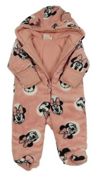 Růžová chlupatá zateplená kombinéza s Minnie a kapucí Disney