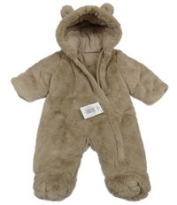 Nové - Hnědá kožešinová zateplená kombinéza s kapucí s oušky Matalan