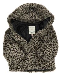 Šedo-černá vzorovaná kožešinová podšitá bunda s kapucí M&S