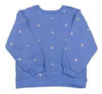 Modrofialová mikina s výšivkami květin Primark