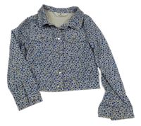 Smetanovo-modrá květovaná riflová crop bunda H&M