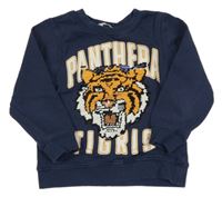 Tmavomodrá mikina s tygrem z překlápěcích flitrů H&M