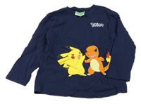 Tmavomodré triko s Pikachu a Charmanderem Benetton