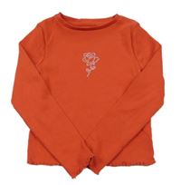 Červené žebrované triko s růží z kamínků George