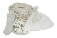 3set - Bílá bavlněná čepice + smetanový slinták s Lvím králem + bílé ponožky