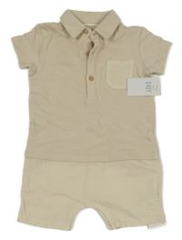 Nové - Béžový bavlněno/mušelínový kraťasový polo overal M&S