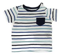 Bílo-modro-tmavomodré pruhované tričko s kapsou H&M