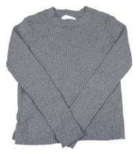 Šedý melírovaný žebrovaný crop lehký svetr Zara