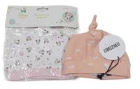 Nové - 2x bavlněná čepice - bílá s Minnie + růžová s horami