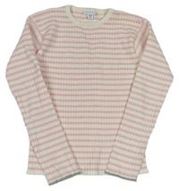 Smetanovo-růžové pruhované pletené žebrované triko Primark