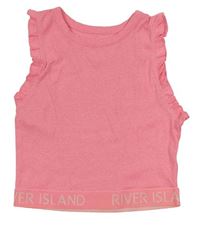 Neonově růžový žebrovaný crop top s logem River Island
