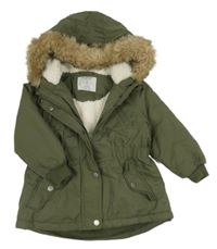 Khaki šusťáková zimní bunda s kapucí Primark