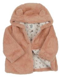Růžová kožešinová podšitá bunda s kapucí zn. C&A