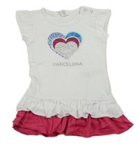 Bílé šaty s růžovým volánkem a srdcem s kamínky 