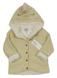 Nové - zlatý zateplený propínací svetr s kapucí - jednorožec F&F