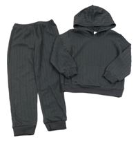 2 set - tmavofialová úpletová lehká mikina s kapucí + lehké tepláky shein