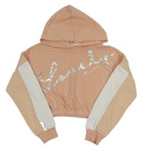 Meruňková crop mikina s nápisem a kapucí Matalan