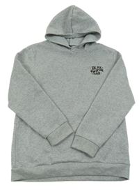 Šedá melírovaná mikina s nápisem a kapucí 