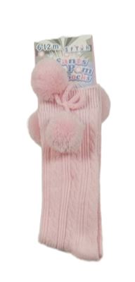 Nové - růžové podkolenky s bambulkami 