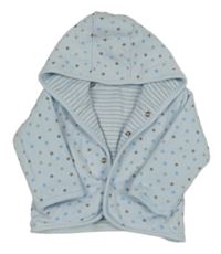 Světlemodrá lehce zateplená propínací mikina s hvězdičkami a kapucí 