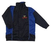 Tmavomodro-modrá sportovní propínací mikina s nápisem 