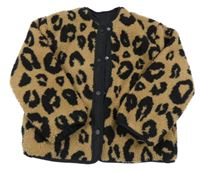 Hnědo-černá leopardí huňatá oboustranná lehce zateplená bunda 