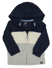 Tmavomodro-bílo-šedá propínací mikina s kapucí C&A