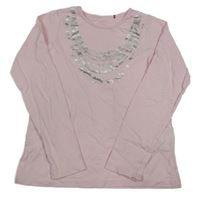 Světlerůžové triko se stříbrným potiskem Esprit