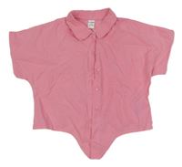 Růžová crop halenka s límečkem 