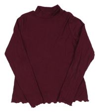 Vínové žebrované triko H&M