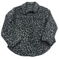 Šedo-černá vlněná košilová bunda s leopardím vzorem Tu