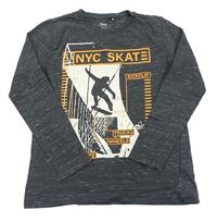 Tmavošedé melírované triko se skateboardistou Yigga