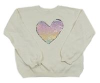 Smetanový vzorovaný svetr se srdíčkem z flitrů H&M