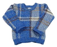 Modro-bílo-mahagonový kostkovaný svetr Primark