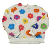 Bílo-barevná květovaná chlupatá mikina 