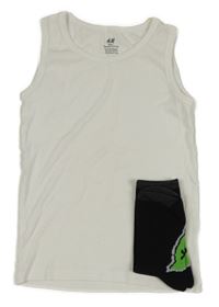 2set - Bílý nátělník + Černé ponožky s příšerkou 