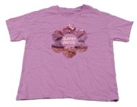 Fialové tričko s květem a nápisem Vertbaudet